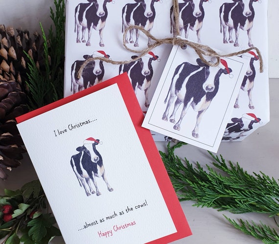 Cow Wrapping Paper. Gift Wrap and Tags With a Cow. Farmland Animal