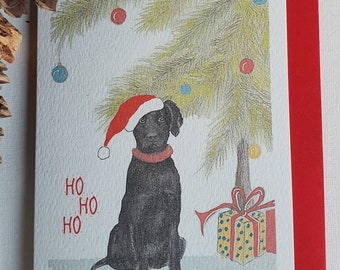 Black labrador Christmas card. Labrador Christmas card. Black dog christmas card. Black labrador. Black labrador Christmas. Card with a dog