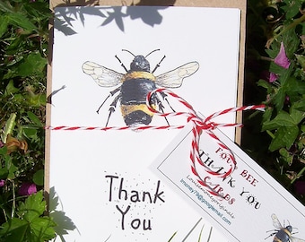 Thank you card with a bumble bee. thank you cards. Bee thank you card. Hand made cards. British wildlife card. card with a bee