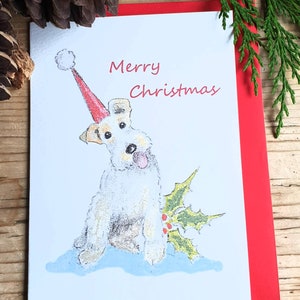 Carte de Noël Fox Terrier à cheveux filaires. Carte de Noël avec un terrier. Drôle de carte de Noël. Carte de Noël pour chien. Drôle de carte de fox terrier