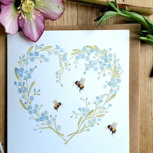 Carte coeur myosotis. Coeur de fleur. Carte de la Saint-Valentin. Carte romantique. Amour. Fleurs des bois. Carte romantique. Les myosotis. Coeur de fleur