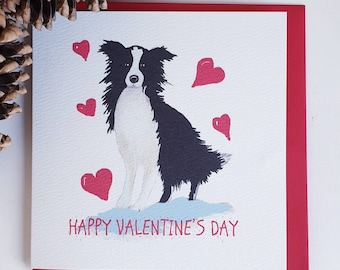 Border collie Valentine card. Collie card. Romantic card. Dog valentine card. Rustic valentine card. Border collie card. Collie card. Love