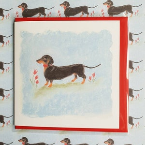 Dackel Karte. Dackel Pastell Zeichnung. Klappkarte mit Dackel. Dackel Geburtstagskarte. Hund Geschenk. Hand gezeichneter Dachshund. Hund Karte.