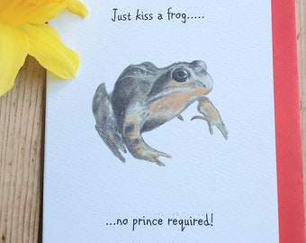 Frog birthday card. Card with a frog. Frog lovers card. Funny frog card. Birthday card for a frog lover. Amphibian card. Frog painting.