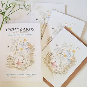 Wren notecards. Wren watercolour. Pack of eight cards. Multipack of cards. Garden bird cards. Wren card. Wren notelets. Wren gift. Wren