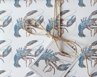 Papier cadeau pour homard. Emballage cadeau pour homard. Cadeau de homard. Aquarelle de homard. Papier cadeau avec un homard. Emballage cadeau bord de mer. Crustacé