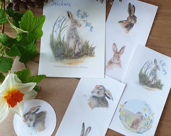 Hare stickers. Stickers with hares. Wildlife stickers. Animal stickers. Norfolk hare. Hare present. Hare present.