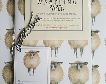 Sheep wrapping paper. Wrapping paper with a sheep. Original artwork. sheep gift wrap. sheep gift. sheep present. Knitters wrapping paper.