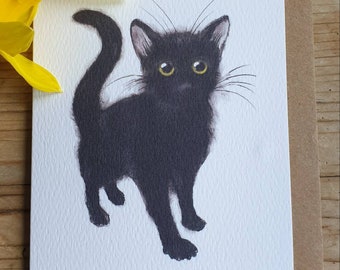 Black cat card. Black kitten card. Card with a black cat. Kitten card. Cat card