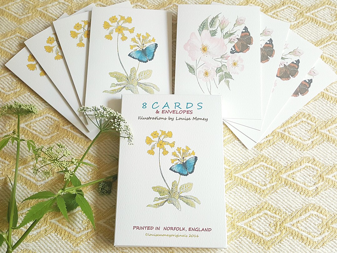 Notelets Floral Flower Notecards. Notelets With Flowers. Cowslip and Butterfly. Wild ...