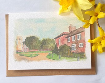 Heydon, Norfolk. Village of Heydon card. Heydon watercolour card. Heydon souvenir. Norfolk village. Watercolour of a Norfolk village.