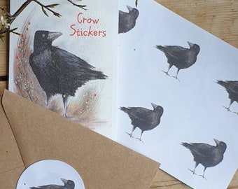 Crow sticker set. Sticker set with crows. Crow gift. Crow present. Bird stickers.