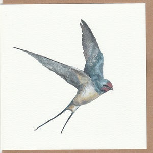 Swallow card. Originally hand painted watercolour. Swallow watercolour. Bird card. Card with a swallow. bird card. bird painting. image 1