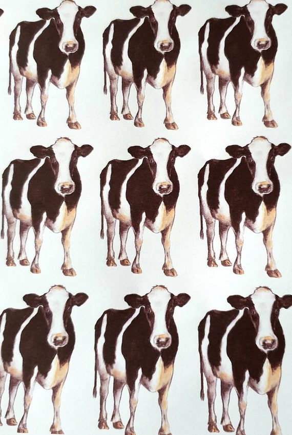 Cow wrapping paper. gift wrap and tags with a cow. Farmland animal paper. Cow wrapping paper