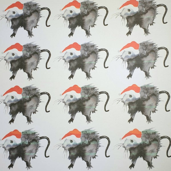 Rat Christmas wrapping paper. Rat in a santa hat. Wrapping paper with a rat. Fun rat gift wrap. Christmas rat. Rat Christmas gift wrap