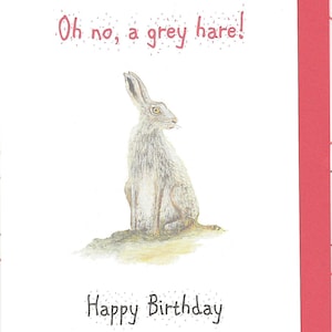 Hase Karte. lustige Geburtstagskarte. lustige Hasenkarte. grauer Hase. handgemachte Karte. Wildtierkarte. Natur Karte. Hase Malerei. Hase Aquarell