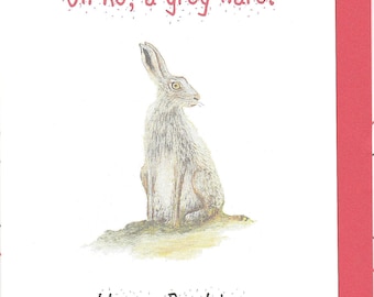 Hare card. funny birthday card. funny hare card. grey hare. hand made card. wildlife card. nature card. hare painting. hare watercolour