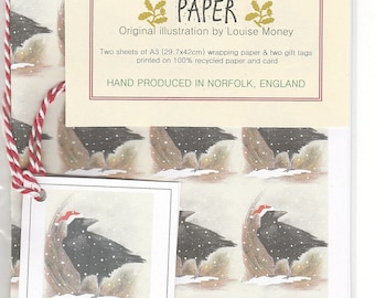Crow Christmas wrapping paper. wrapping paper with a crow. gift wrap with a crow. crow gift wrap. crow art. crow paper. crow gift. corvid
