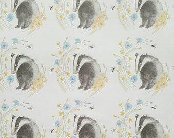 Badger wrapping paper. Badger and wild flowers wildlife wrapping paper. Badger paper. Badger gift. Badger present. Badger drawing