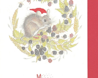 Maus Weihnachtskarte. Maus Karte ernten. Original handgezeichnete Kunst. Handgemachte Karte. Tierwelt Geschenk. Mauskarte. Ernte Maus Malerei