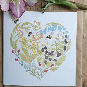 Wilde Blumen Herz Karte. Waldherz. Valentinskarte. Romantische Karte. Liebe. Waldblumen. Romantische Karte. Waldkarte. Blumenkarte.
