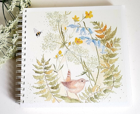 Wren Notebook. Notebook. Hand Made. Originally Hand Painted Image. Square  Notebook. Wren Gift. Wildlife Gift. Nature Gift 