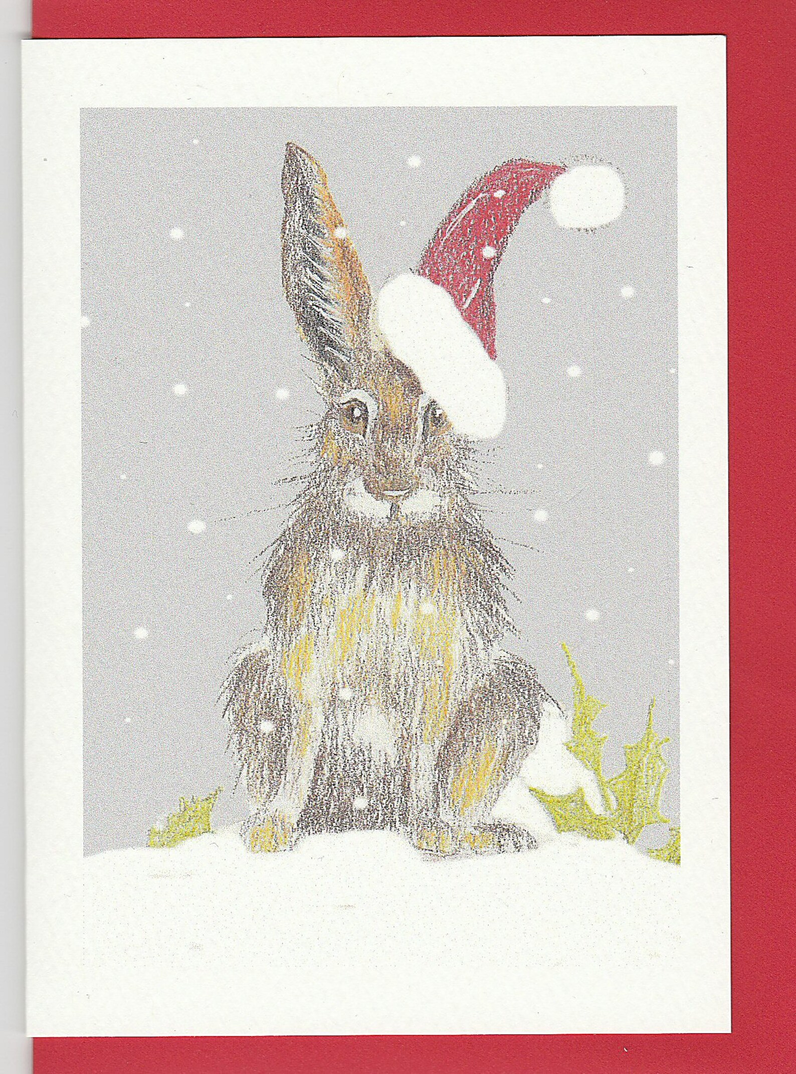 Hare Christmas card. Hare in a santa hat. funny christmas Etsy
