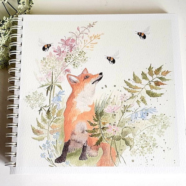 Fox notebook.  notebook. Hand made. Originally hand painted image. square notebook. Fox gift. wildlife gift. nature gift