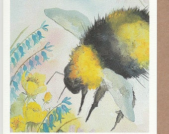 Bee card. bumblebee card. card with a bee. Originally hand painted bee. British bee. Bee painting. bee illustration. hand made card.