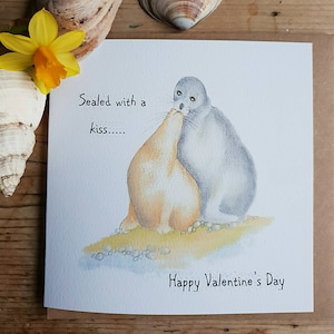 Siegel-Valentinstagskarte. Valentinskarte. Lustige Karte zu besiegeln. Siegel-Valentinsgrußkarte. humorvoller Valentinsgruß. Wildtier-Valentinsgruß-Karte. Norfolkrobbe