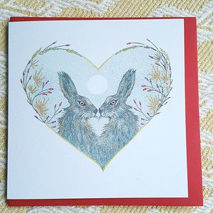 Hase Karte. Hasen verliebt. Norfolk Hase. zwei Hasen. handgemachte Karte. Handbemalter Hase. Wildtierkarte. Hase Malerei. Tierwelt Geschenk