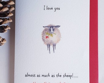 Sheep Valentine card. Funny Valentine card. Sheep funny card. Sheep with a rose. Sheep present. Sheep card. romantic card