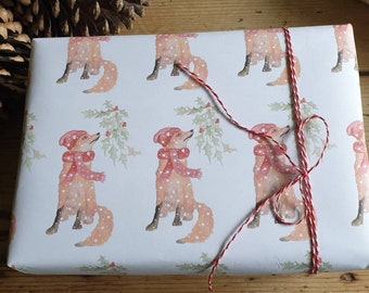 Fox Christmas wrapping paper. Wrapping paper with a fox. Original artwork. Fox Christmas gift wrap. Fox gift. Fox present.