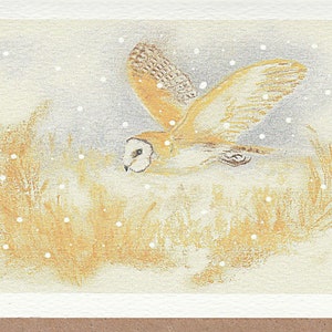 Carte de Noël Barn Owl. carte avec un hibou des granges. carte de Noël hibou. cadeau pour l’amoureux des hiboux. Chouette effraie dans la neige. hibou des granges norfolk, carte hibou