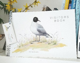 Visitors Book. Hand made visitors book with a black headed gull. Seagull book. Unusual visitors book. Seaside book.seaside themed visitor bk