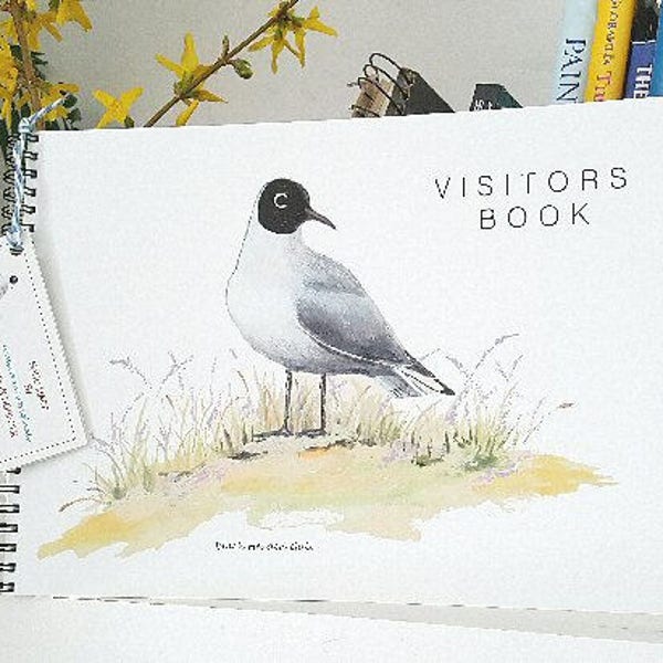 Visitors Book. Hand made visitors book with a black headed gull. Seagull book. Unusual visitors book. Seaside book.seaside themed visitor bk