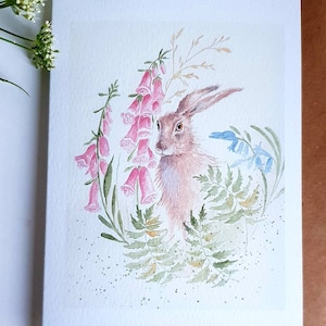 Hase Karte. Hase Aquarell Karte. Karte mit einem Hasen. Hase Geschenk. Hase vorhanden. Hase und Fingerhut