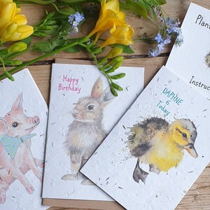 Kinder Samenkarte. Samenkarten für Kinder. Kind-Geburtstagskarte. Bienen freundliche Geburtstagskarte. Bienen. Geburtstagskarte für ein Kind. Schwein. Entlein