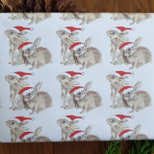 Bunny Christmas Wrapping Paper. Rabbit Wrapping Paper. Bunny Etsy