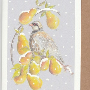 Carte de Noël de perdrix dans un poirier. Perdrix dans la neige. Carte de Noël oiseau. Carte de Noël traditionnelle. oiseau de Noël. carte oiseau