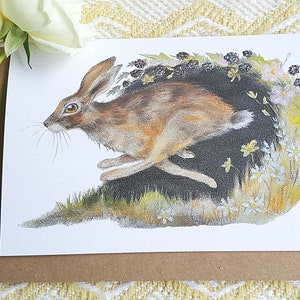 Hase Karte. Norfolk Hase. brauner Hase Malerei. Hase Zeichenkarte. Laufende Hase Karte. Wildtierkarte. Hase Illustration