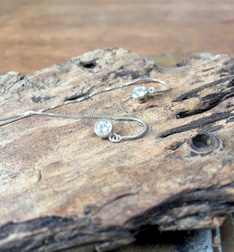 Solid 14K White Gold Diamond Threader Earrings, 0.4 CTTW. Etsy