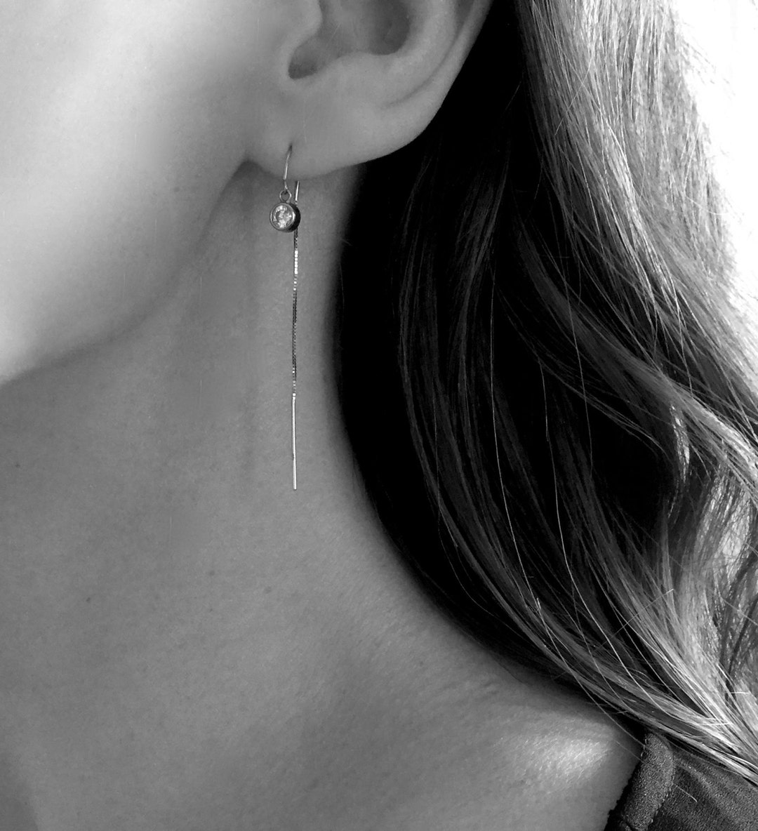 Solid 14K White Gold Diamond Threader Earrings, 0.4 CTTW. Etsy