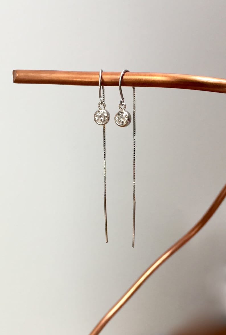 Solid 14K White Gold Diamond Threader Earrings, 0.4 CTTW. Etsy
