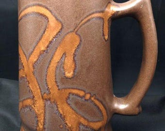 Vintage Huge 32 oz. Laurentian Brown Swirl Pottery Canada Stein, Mug, Vase 7 3/4" T
