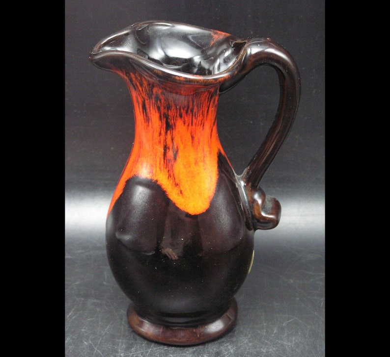 Vntg. Canuck Pottery Quebec Canada Pitcher / Vase Orange Drip Etsy