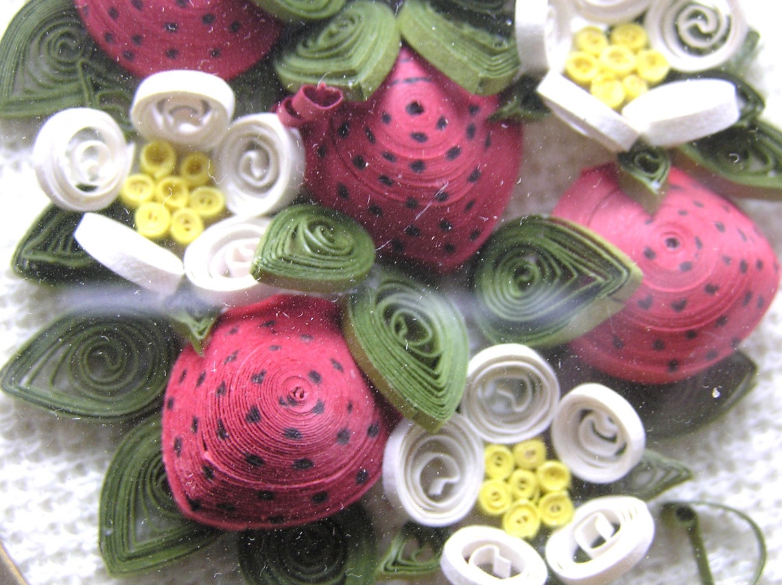 Paper Quilling 3dimensional Strawberry Picture in Shadowbox Etsy