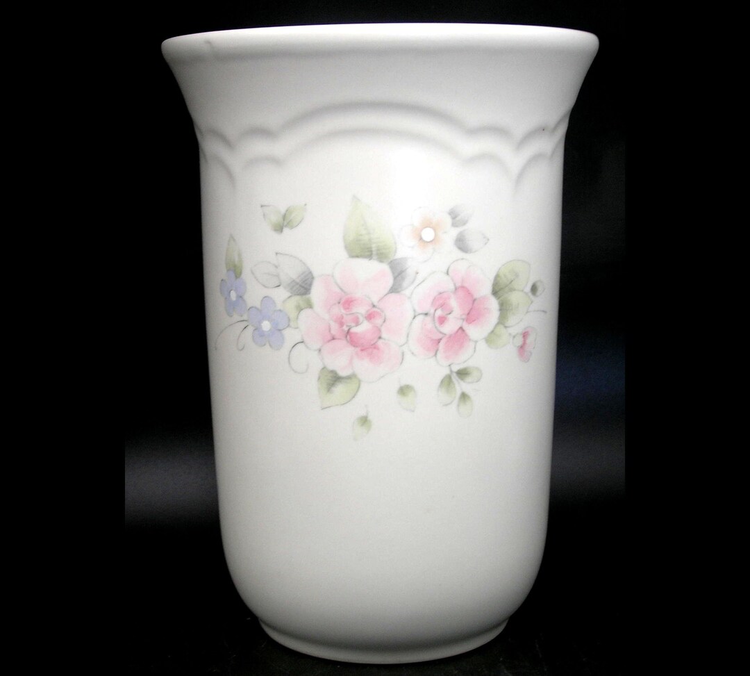 Vintage Pfaltzgraff Tea Rose Vase / Utensil Holder 6.75 Etsy