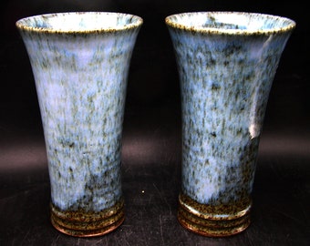 Pair Art Pottery Tumblers / Vases - Junichi Tanaka Japanese-Canadian Ceramicist