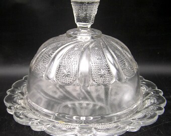 1890s EAPG Canada "Stipple Swirl and Star" Pattern Butter Dish with Dome Cover